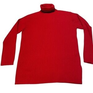 DKNY Jeans Red Small Wool Sweater Turtleneck Ribbed‎ Knit